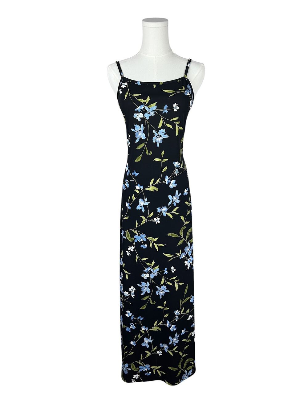 IN San Francisco Y2K 90s Blue Floral Black Slip Maxi Dress M
